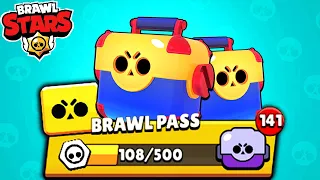 ABRI TODAS AS CAIXAS DO BRAWL PASS EM UMA CONTA LVL 1 ( mega abertura de caixas no brawl stars )