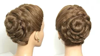 Flower Bun Updo. Bridal Hairstyle For Long Hair Tutorial