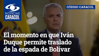 El momento en que Iván Duque permite traslado de la espada de Bolívar a la posesión de Petro