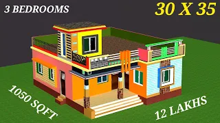 3 Bedroom house plan with indian village style in 30x35!!30x35 house plan!!1050sqft house plan