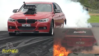 SUPERCHARGED BMW "REFINED" TYRE FIRE AT BURNOUT KING