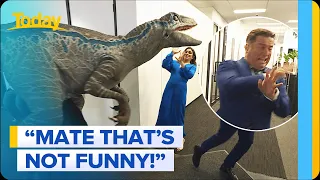 Hosts CHASED down by dinosaur in Today offices | Today Show Australia