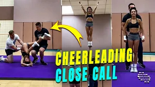 Girl Barely Caught Upside Down During Cheerleading Stunts With Three Guys