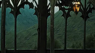 You're on the Bridge Enjoying the Rainy Mountains view at Hogwarts | ASMR ambient Sound [Musicless]