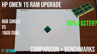 HP Omen 15 Ram Upgrade with Benchmarks 8GB vs 16GB | Single Channel vs Dual Channel | Intel i7 10750