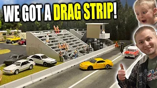 DAD building Toy Car DRAG STRIP for SON 1/64 scale Diorama DIY