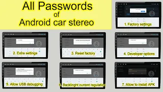 All passwords of Android Car stereo - Factory setting - Extra Setting - Reset Factory (Topway TS7)