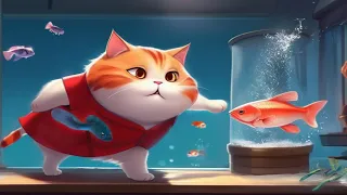 Cat and fish in the aquarium