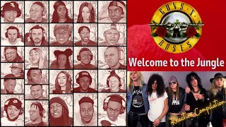 REACTION COMPILATION | Guns n’ Roses - Welcome to the Jungle | First Time Hearing Montage (DESCRIP)