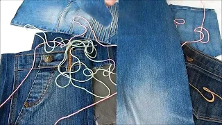 Не выбрасывайте старые джинсы.Супер идея из джинсовых обрезков и клубка ниток. DIY. Подушка.