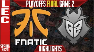 FNC vs G2 Highlights Game 2 | LEC Spring 2020 Playoffs GRAND FINAL | Fnatic vs G2 Esports G2