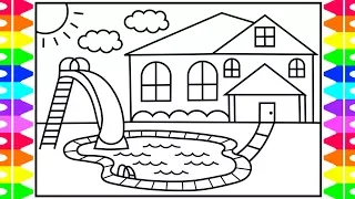 How to Draw a Swimming Pool for Kids 💙Swimming Pool Drawing | Swimming Pool Coloring Pages for Kids