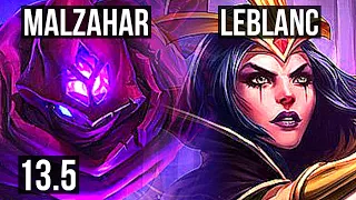 MALZAHAR vs LEBLANC (MID) | 5/0/3, 800+ games | KR Master | 13.5