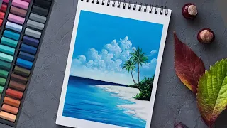 Tips to Draw Realistic 😱 SEABEACH Tutorial (step by step) - Satisfying Soft Pastel Drawing/Painting.