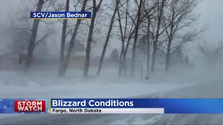 Drone Video Shows Whiteout Conditions Near Fargo, North Dakota