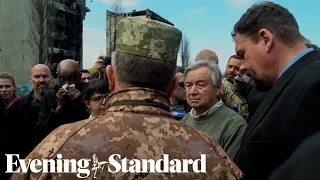 Guterres tours war-damaged areas outside Kyiv