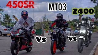 CARRERA! 450sr VS MT03 VS Z400 | Les gano por mucho!!