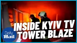 Kyiv TV tower fire: Dramatic footage shows fire crews tackling blaze after Russian bombing