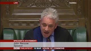 Speaker John Bercow makes a statement to the Commons on MV3