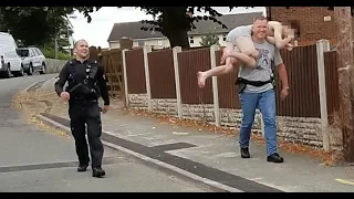 Drug dealer in just his PANTS carried down street by laughing policeman