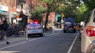 NYPD CRUISER RESPONDING ON EAST 12TH STREET IN THE EAST VILLAGE AREA OF MANHATTAN IN NEW YORK CITY.