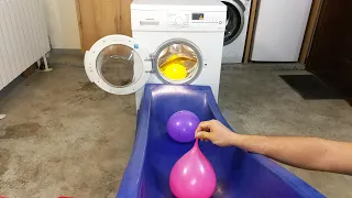 Experiment - Balloons with Water - in a Washing Machine - while centrifuging