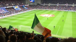 Celtic fans cheering the Rangers* team selection