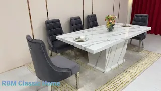 Classy Marble Dining Table with 8 Grey Velvet Chairs #video #vlog #bts #beautiful #design