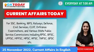 25 November,  2022 Current Affairs in English by GKToday