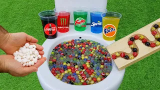 Marble Ball VS Coca Cola Zero, Monster, Fanta, Sprite, Fruko and Mentos in the toilet