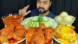 HUGE SPICY CHICKEN CURRY, RICE, FRIED EGGS, GRAVY, SALAD, RASGULLA, CHILI ASMR MUKBANG EATING SHOW |