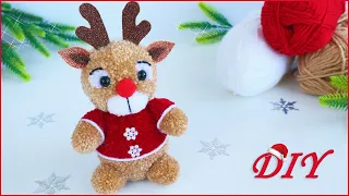 🦌 Christmas Reindeer made of yarn without knitting 🎄 Pom Pom Reindeer