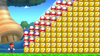 Can Mario Jump over 999 Item Blocks and Super Super Mushrooms in New Super Mario Bros. Deluxe ?