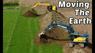 3 Excavators Moving Earth