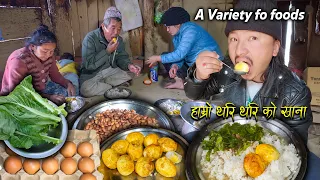 We cooked & ate different types of food in my village Home | Boiled Egg Fry | Rural cooking videos