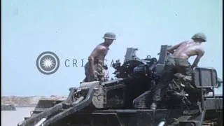 US Army soldiers load, aim and fires from M110 Howitzer in Long Binh, Vietnam. HD Stock Footage