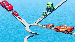 Big & Small: Lightning Mcqueen vs Wide Chick Pitty vs Ferrari vs Impossible Spiral Bridge - BeamNG