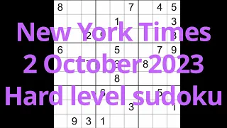 Sudoku solution – New York Times 2 October 2023 Hard level