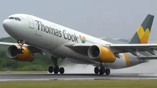 WET RUNWAY!! Up Close Water Spray Takeoffs- Runway 23L- Manchester Airport