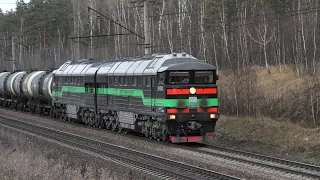 Trains on the Moscow - Ryazan railway. Peski - Golutvin stretch. Russia. Moscow region.