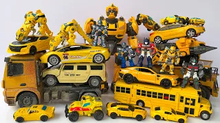All Yellow Robot Car Toys: Smash BUMBLEBEE Rise of BEASTS - Stopmotion TRUCK BUS DINOSAUR TRAIN