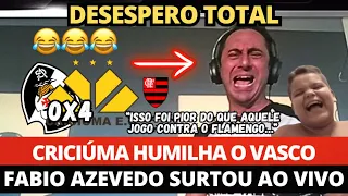 CRICIÚMA HUMILHA VASCO DA GAMA. DESESPERO TOTAL DO FABIO AZEVEDO. “VAI PRA CASA DO CAR4LHO…” VEJA🤣