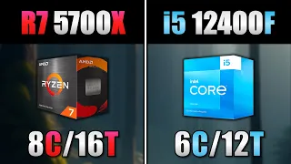 Ryzen 7 5700x vs Core i5 12400f - Benchmark - 1080p - Teste em 10 jogos