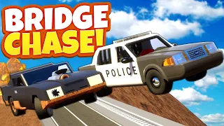 BRIDGE POLICE CHASE in Lego Canyon Ends in BIG CRASHES in Brick Rigs Multiplayer!