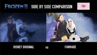 Frozen 2 side by side comparison Elsa sends Anna and Olaf away real-life| Elsa pushes Anna Fanmade