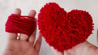 Super Easy Pom Pom Heart Making Idea with Fingers - DIY Yarn Heart - Amazing Valentine's Day Crafts