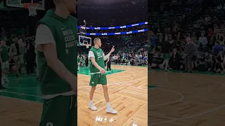 Kristaps Porzingis warming up before Boston Celtics vs Miami Heat