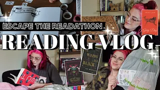 reading 5 books, may journaling, joann haul, & unboxing new books | escape the readathon vlog 🎯🎟️🖤