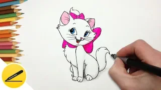 How to draw Marie from The Aristocats step by step - Drawing for children lesson