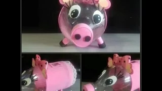 (porquinha rosa).Cofrinho de garrafa pet